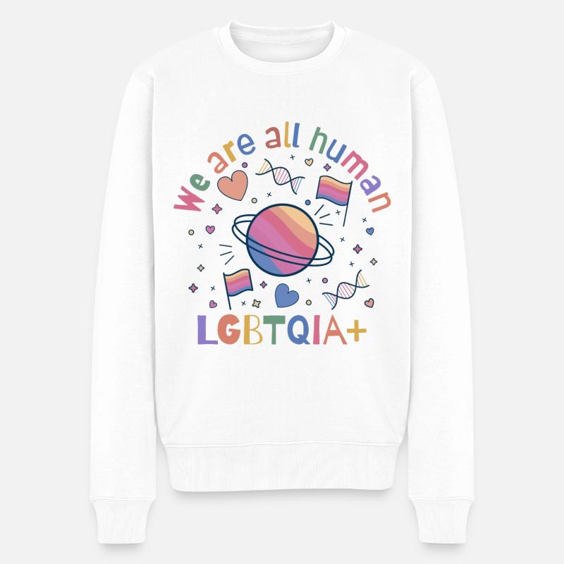 Wir sind alle Menschen, LGBTQIA+ Pride - Männer Premium Bio Pullover - Weiß