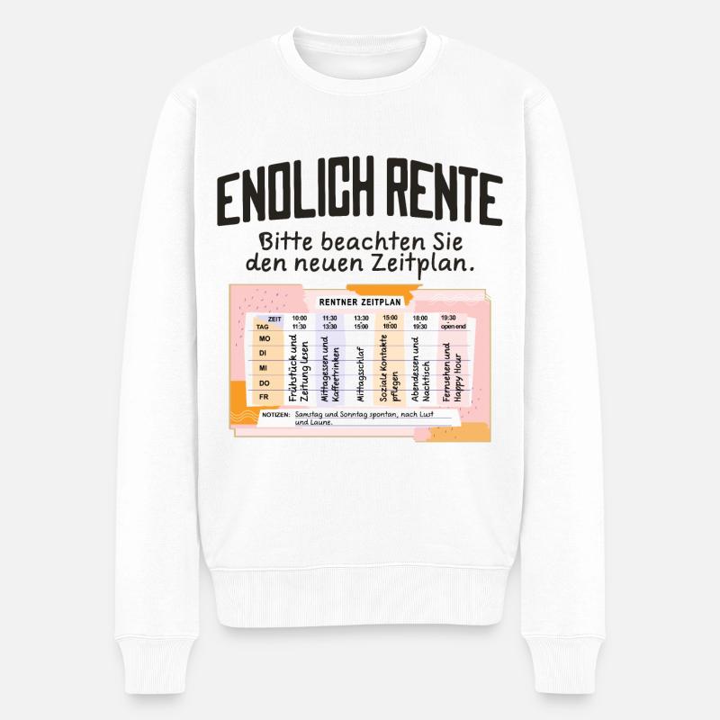 Rentner Zeitplan Tagesablauf, Endlich Rente - Männer Premium Bio Pullover - Weiß