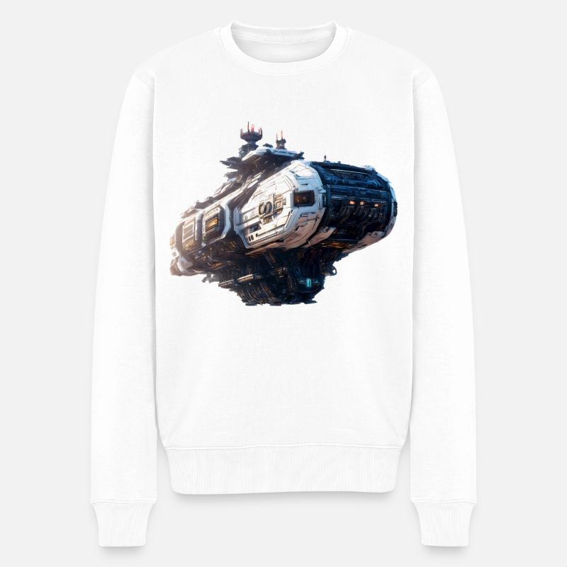 Cyberpunk-Raumschiff - Männer Premium Bio Pullover - Weiß
