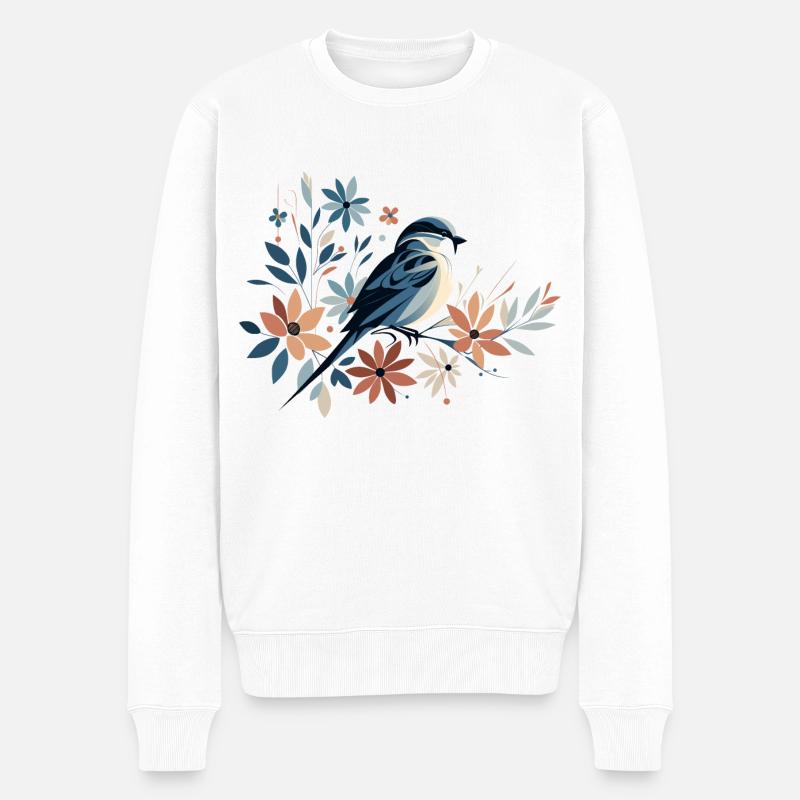 Kleiner Vogel mit Blumen - Männer Premium Bio Pullover - Weiß