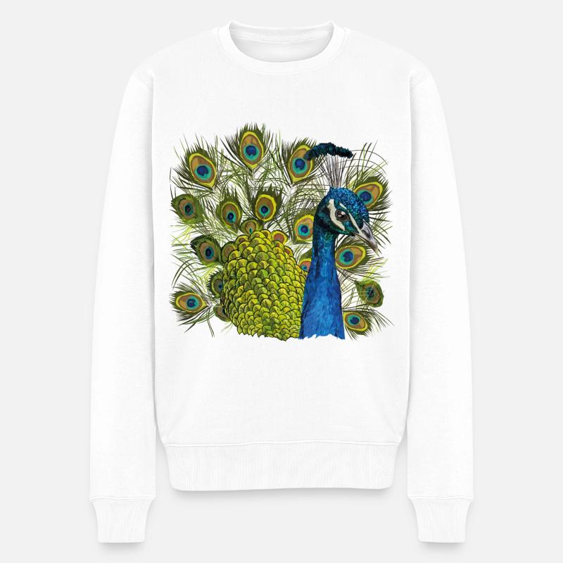 Pfau - Männer Premium Bio Pullover - Weiß