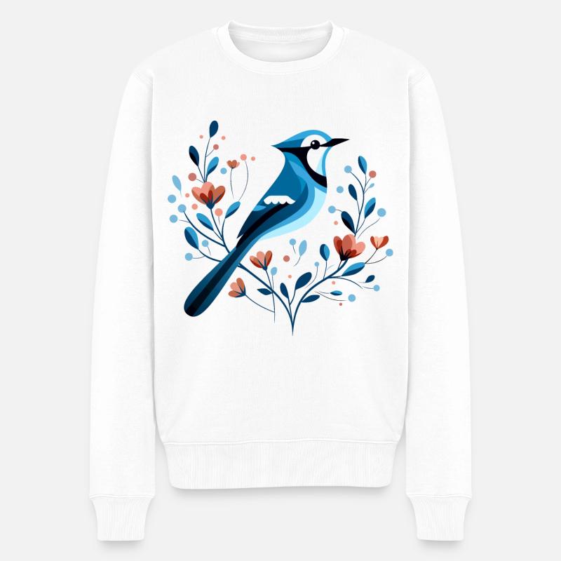 Geai bleu avec des fleurs - Pull Premium bio Homme - blanc