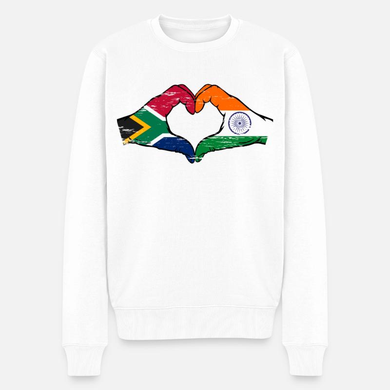 Südafrika Indien Flagge Hände Herzform used - Männer Premium Bio Pullover - Weiß
