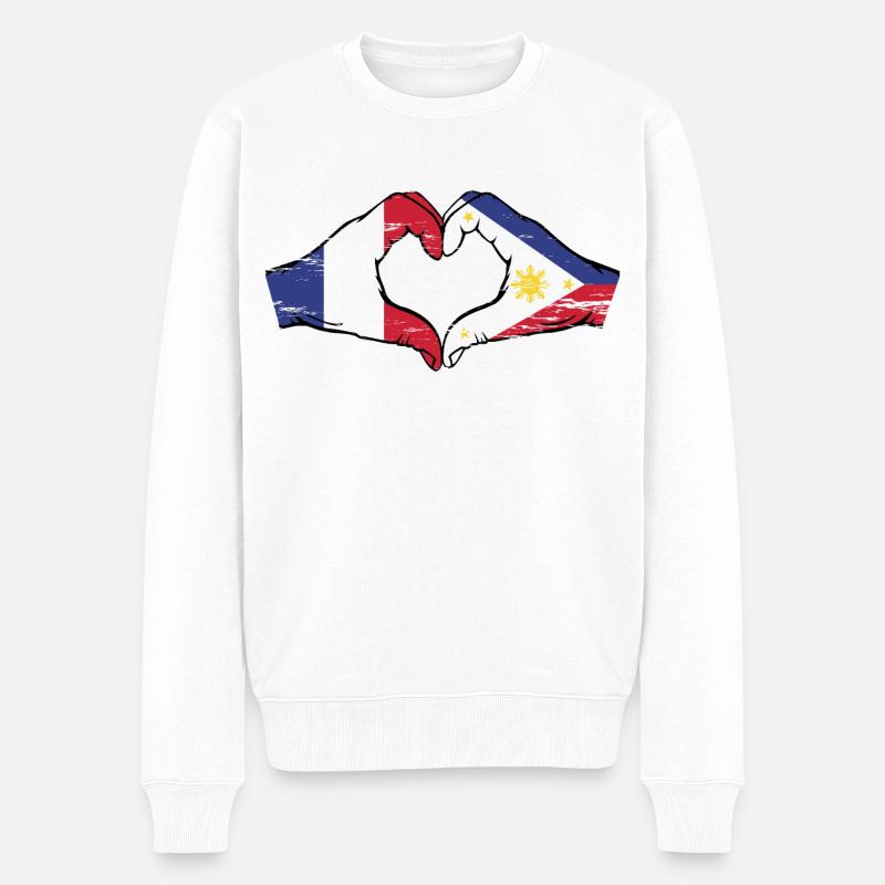 France Philippines Drapeau Mains Coeur Forme Utilisé - Pull Premium bio Homme - blanc