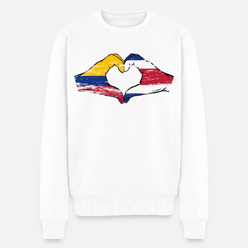 Kolumbien Costa Rica Flagge Hände Herzform used - Männer Premium Bio Pullover - Weiß