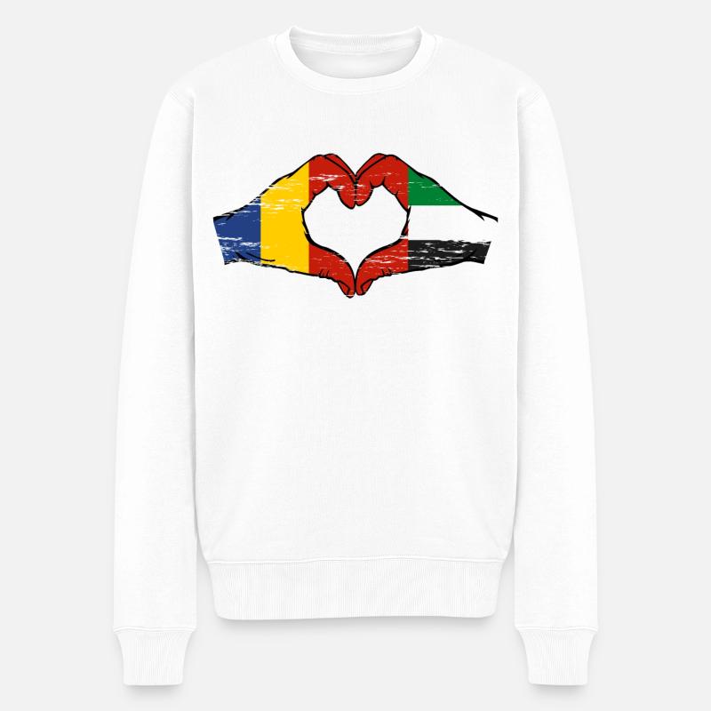 Roumanie Émirats arabes unis Cœur - Pull Premium bio Homme - blanc