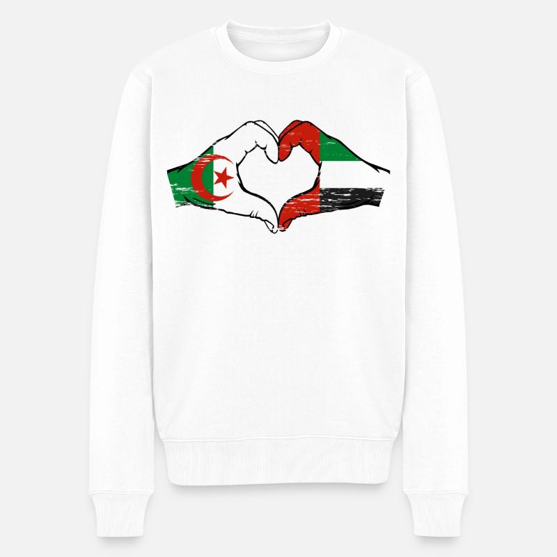 Algérie Émirats Arabes Unis Drapeau Coeur - Pull Premium bio Homme - blanc