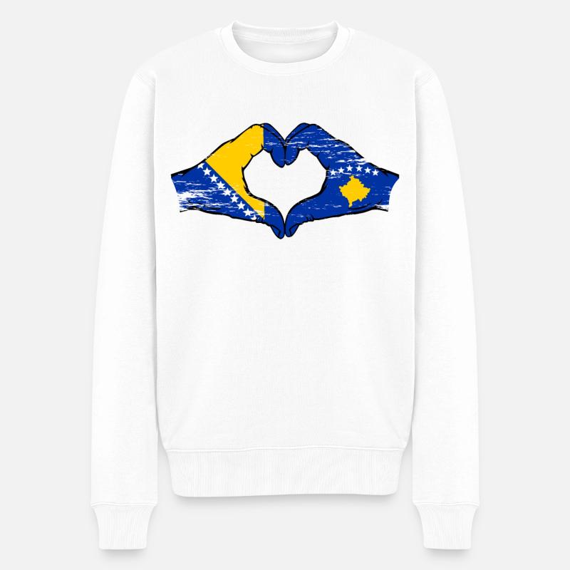 Bosnien Kosovo flag hænder hjerte form brugt - Økologisk premium-sweatshirt til mænd - hvid