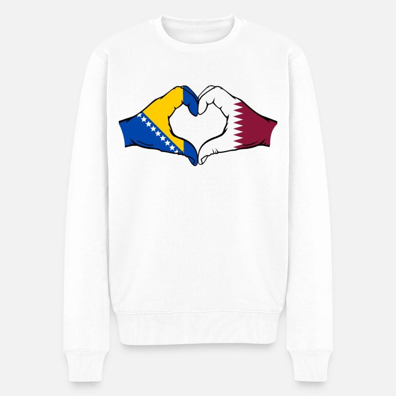 Bosnien Katar Flagge Hände Herzform - Männer Premium Bio Pullover - Weiß