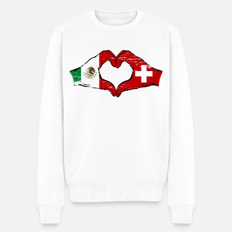 Mexiko Schweiz Flagge Hände Herzform used - Männer Premium Bio Pullover - Weiß