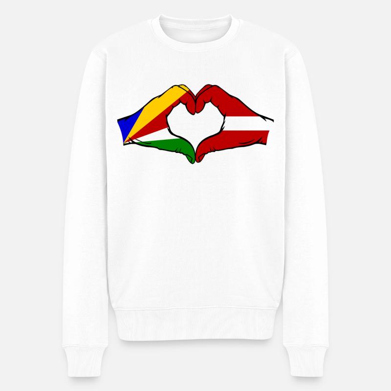 Seychelles Lettonie Drapeau Mains Coeur - Pull Premium bio Homme - blanc