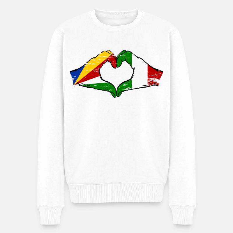 Seychellen Italien Flagge Hände Herzform used - Männer Premium Bio Pullover - Weiß
