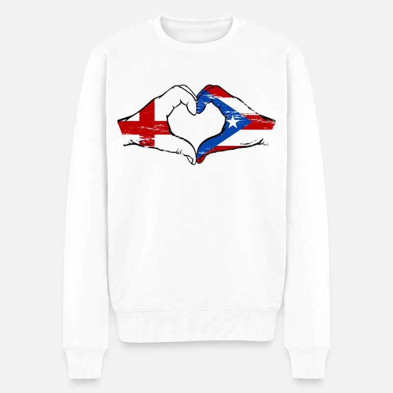 England Puerto Rico Hände Herzform used - Männer Premium Bio Pullover - Weiß