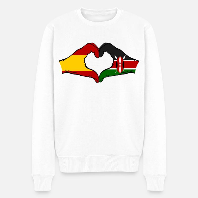 Espagne Kenya Drapeau Mains Coeur - Pull Premium bio Homme - blanc