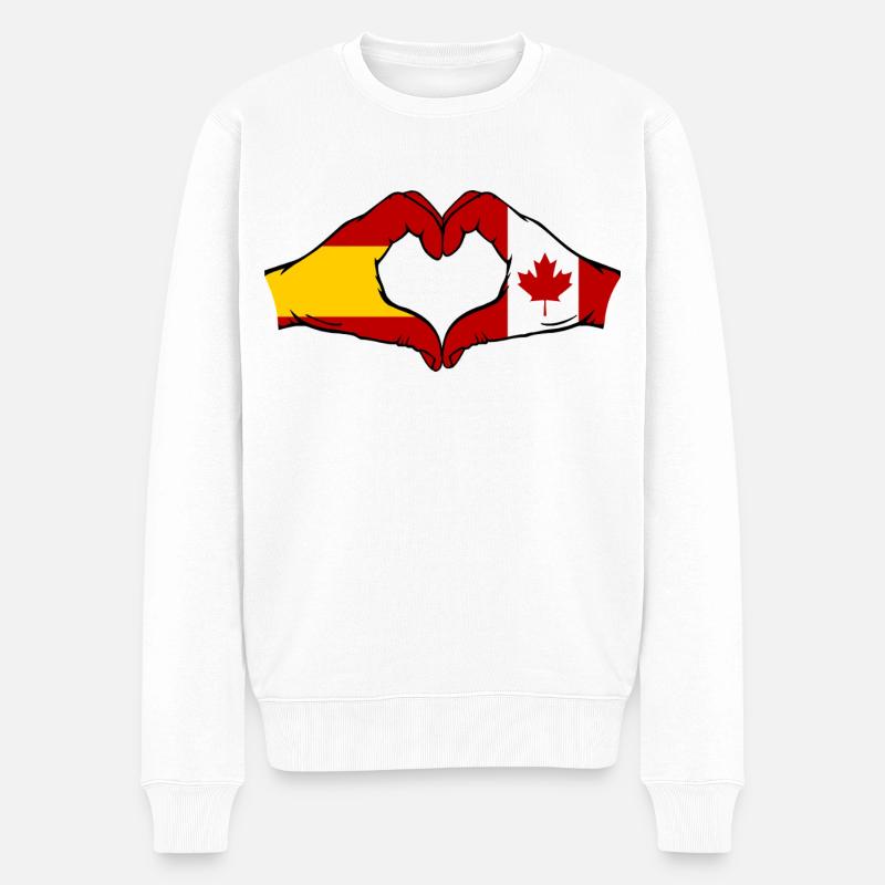 Espagne Canada Drapeau Mains Coeur - Pull Premium bio Homme - blanc