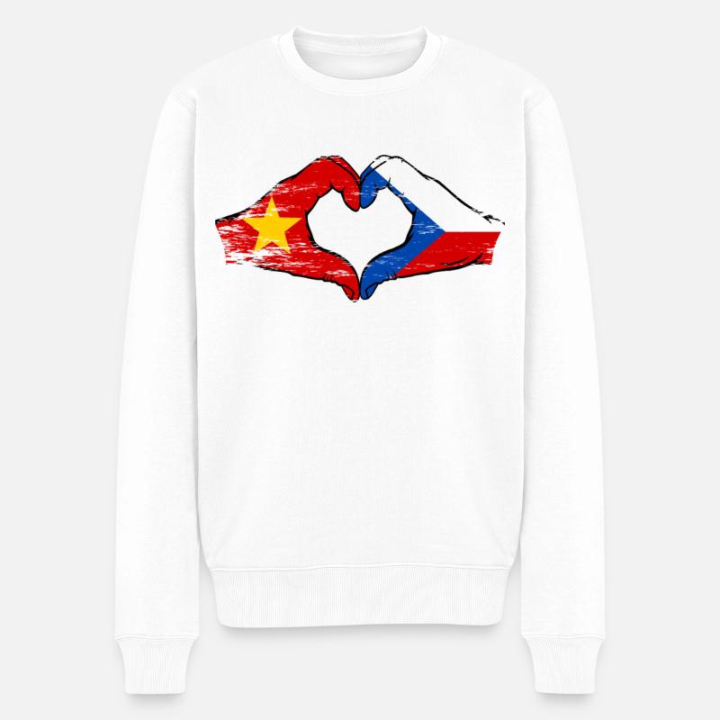 Vietnam Tschechien Flagge Hände Herzform used - Männer Premium Bio Pullover - Weiß