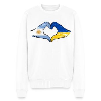 Argentinien Ukraine Flagge Hände Herzform used - Männer Premium Bio Pullover - Weiß - Vorne - Thijin (182cm)