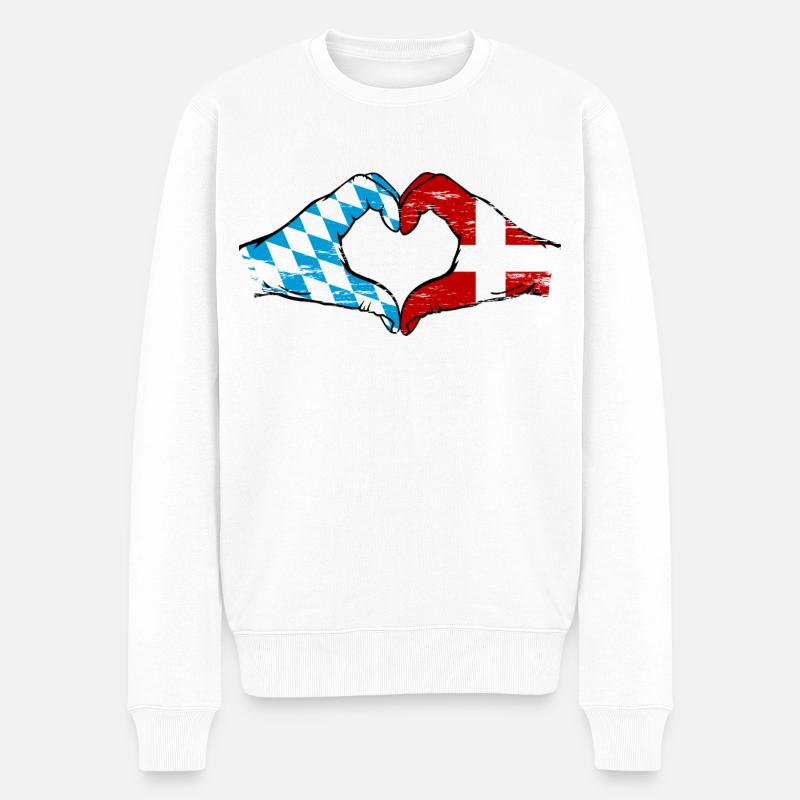 Bayern Dänemark Flagge Hände Herzform used - Männer Premium Bio Pullover - Weiß
