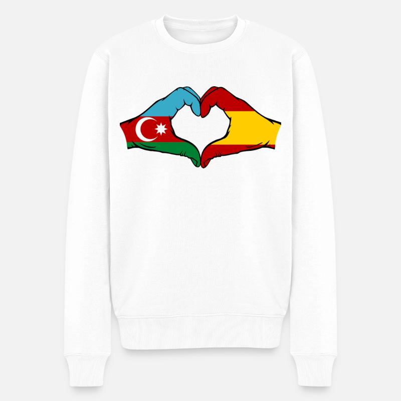 Azerbaïdjan Espagne Drapeau main coeur - Pull Premium bio Homme - blanc