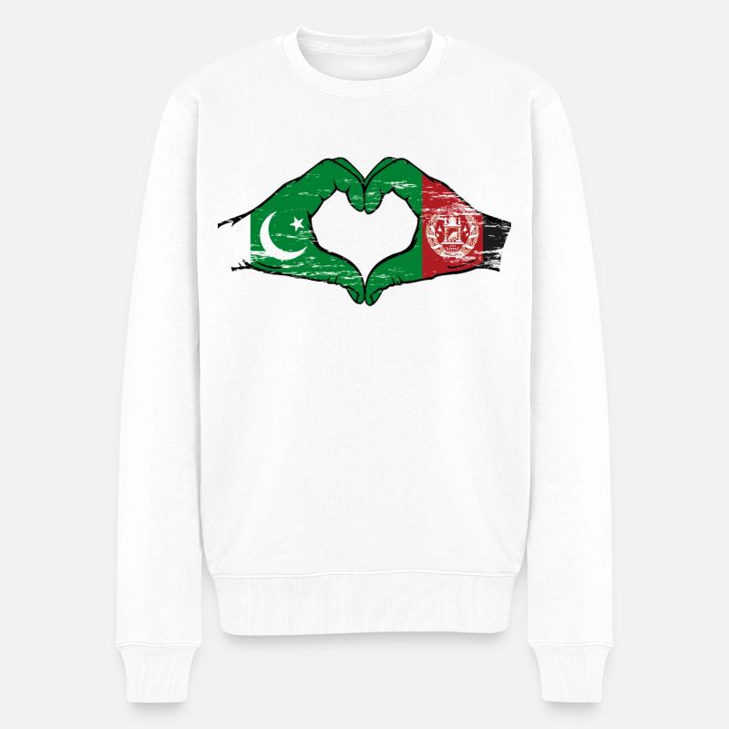 Pakistan Afghanistan drapeau mains coeur - Pull Premium bio Homme - blanc