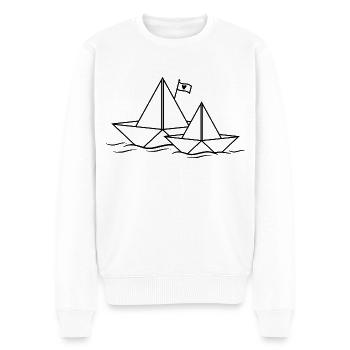 Papierschiff Herz Papierboot 2 Papierschiffe Paare - Männer Premium Bio Pullover - Weiß - Vorne - Thijin (182cm)