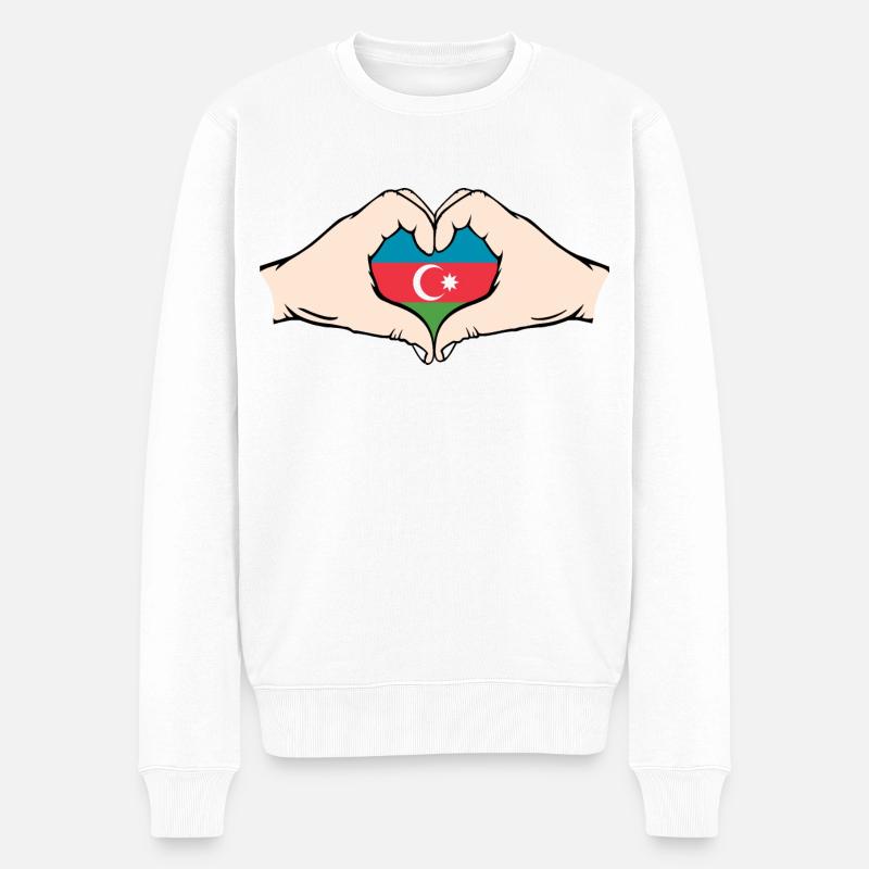 Aserbaidschan Herzform mit Hände - Männer Premium Bio Pullover - Weiß