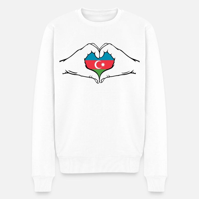 Aserbaidschan Herzform mit Hände - Männer Premium Bio Pullover - Weiß