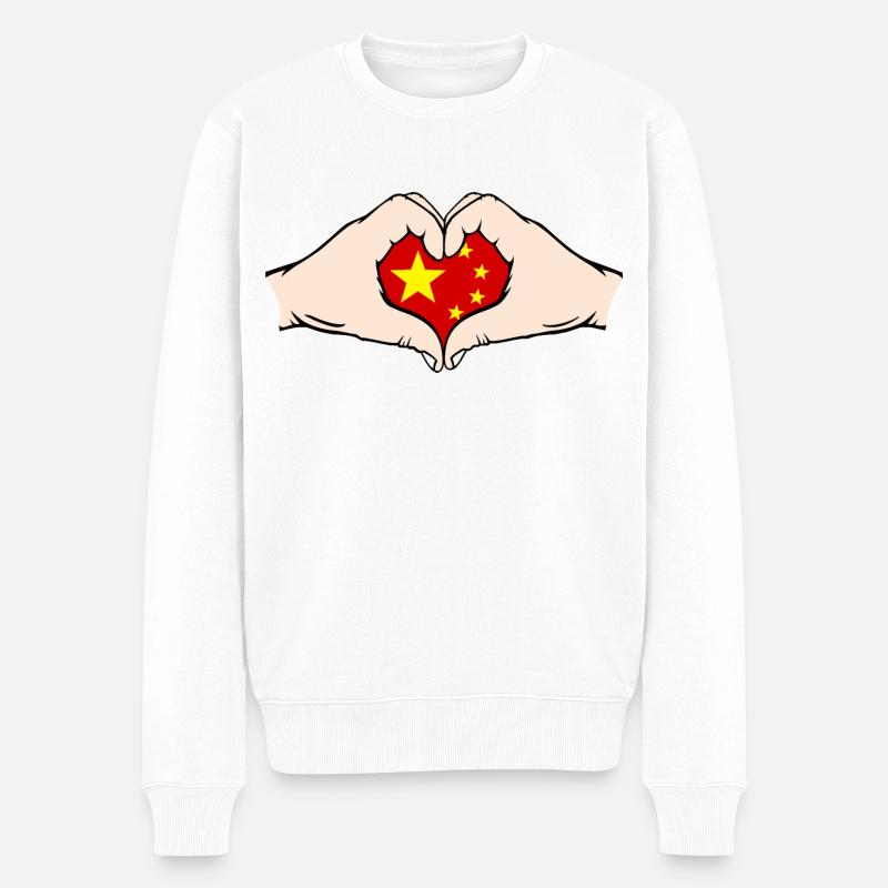 China Herzform mit Hände - Männer Premium Bio Pullover - Weiß