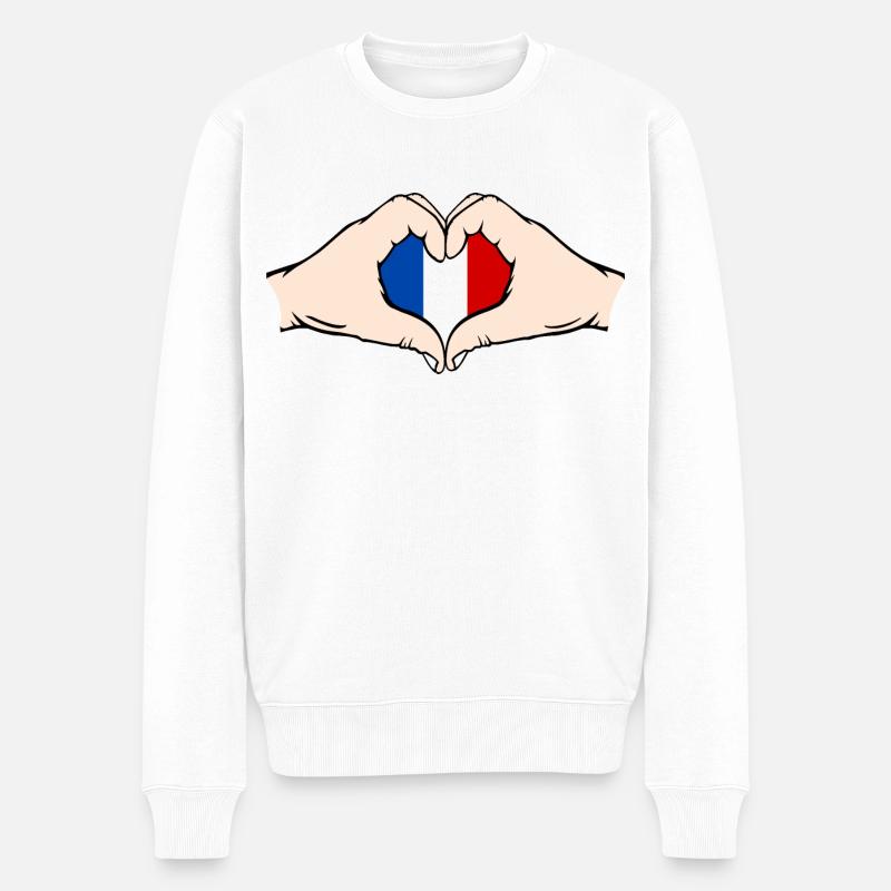 Frankreich Herzform mit Hände - Männer Premium Bio Pullover - Weiß