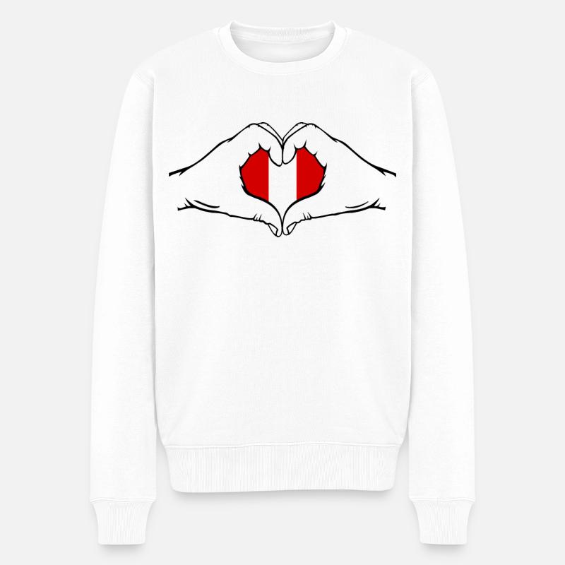 Peru Flagge Herzform - Männer Premium Bio Pullover - Weiß
