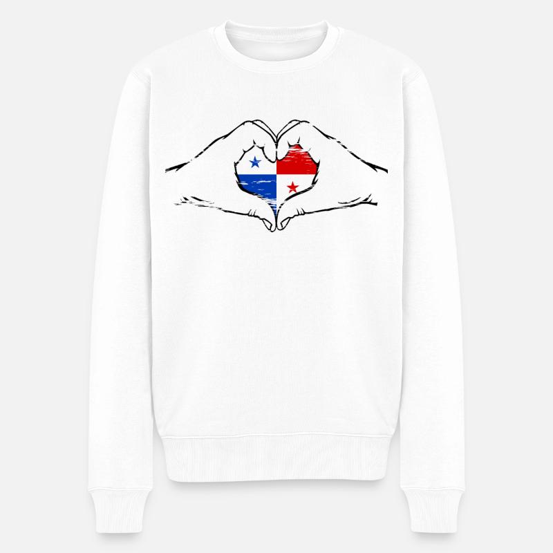 Panama Flagge Herzform used - Männer Premium Bio Pullover - Weiß