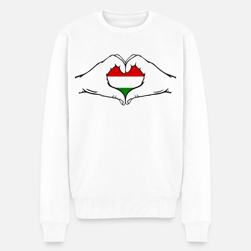 Ungarn Flagge Herzform - Männer Premium Bio Pullover - Weiß