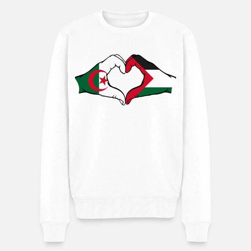 Algérie Palestine Forme de coeur avec les mains - Pull Premium bio Homme - blanc