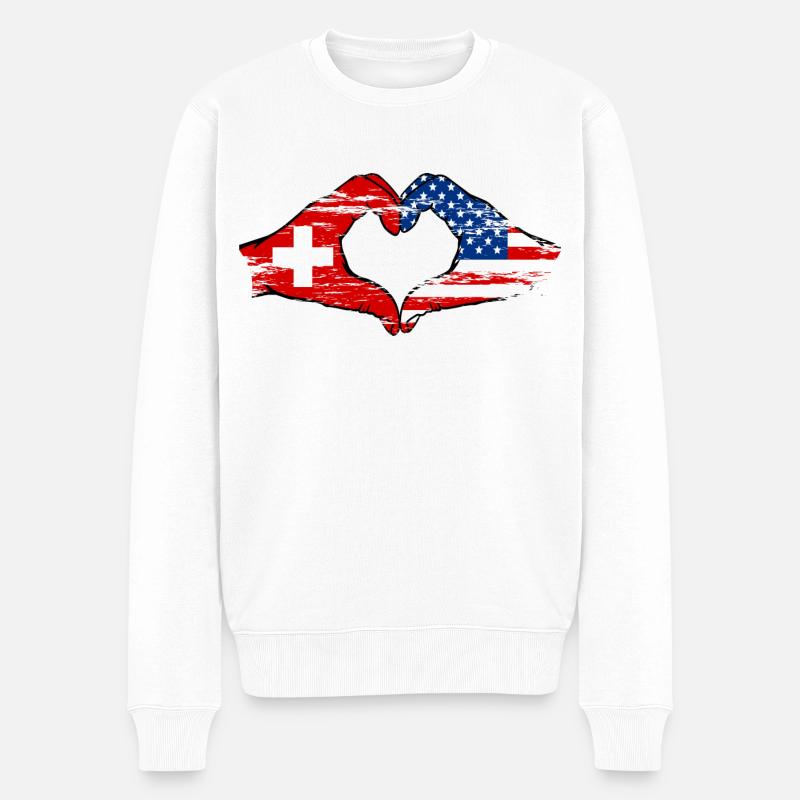 Schweiz USA Herzform mit Hände used - Männer Premium Bio Pullover - Weiß