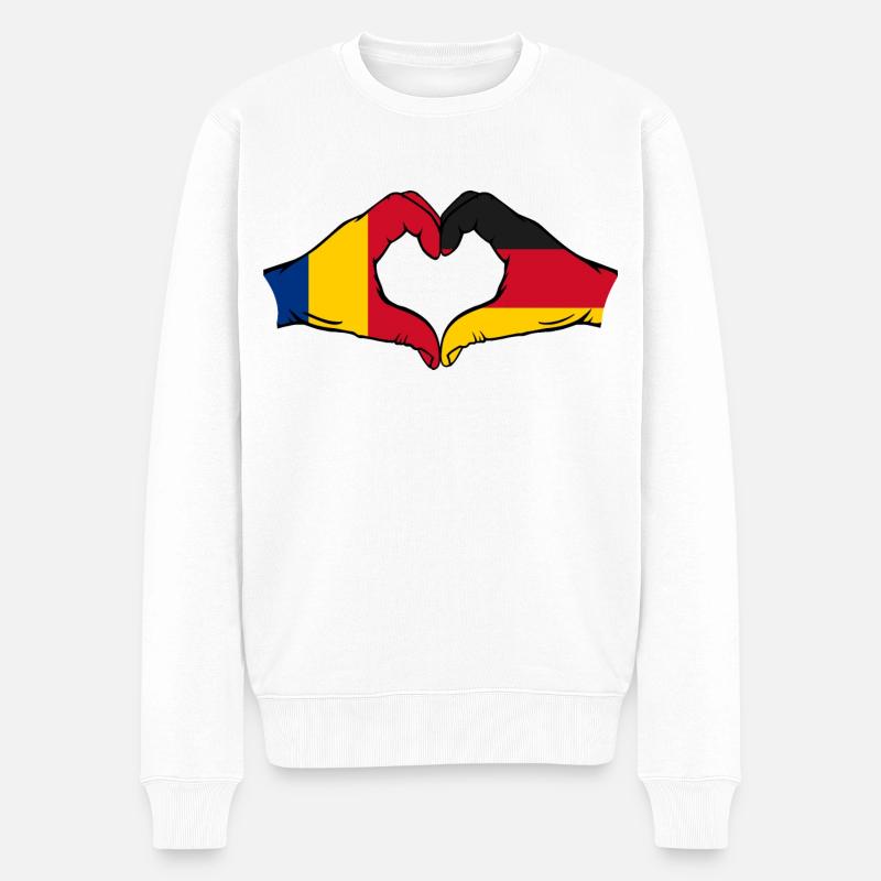 Rumänien Deutschland Herzform mit Hände - Männer Premium Bio Pullover - Weiß