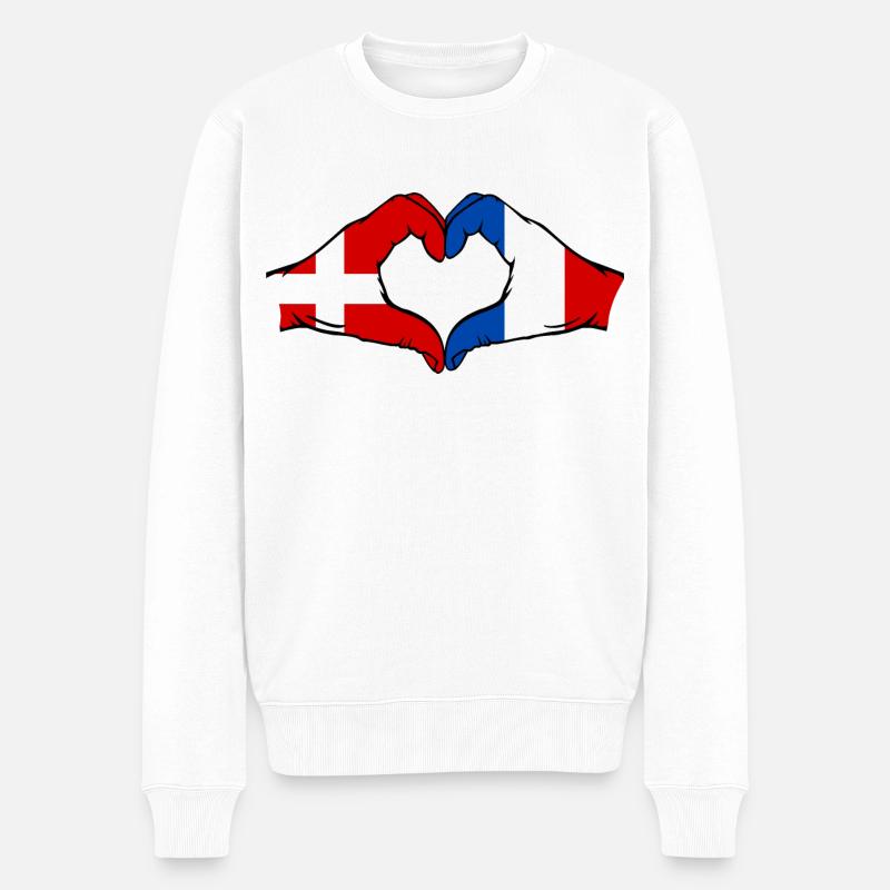 Danemark France Forme de coeur avec les mains - Pull Premium bio Homme - blanc