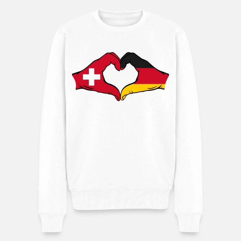 Schweiz Deutschland Flagge Hände Herzform - Männer Premium Bio Pullover - Weiß