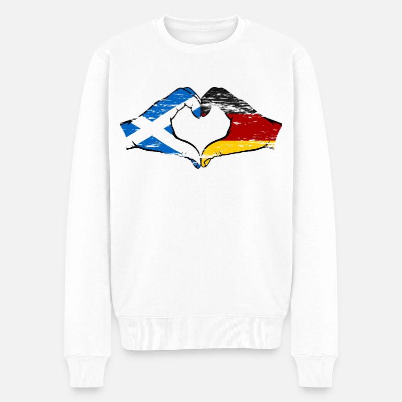 Schottland Deutschland Flagge Hände Herzform used - Männer Premium Bio Pullover - Weiß