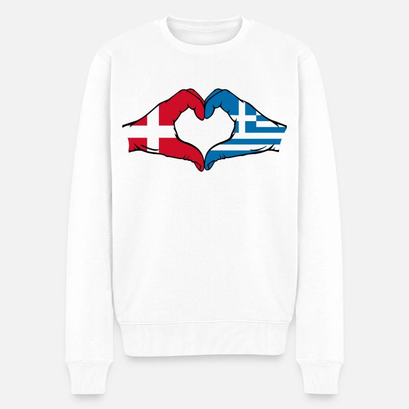 Dänemark Griechenland Flagge Hände Herzform - Männer Premium Bio Pullover - Weiß