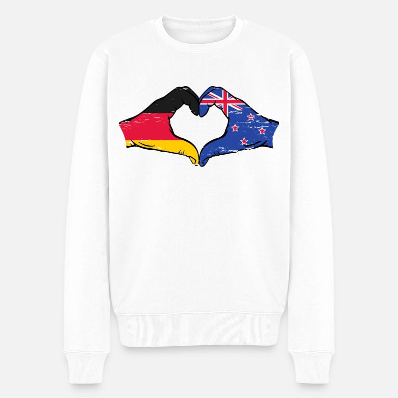 Deutschland Neuseeland Flagge Hände Herzform used - Männer Premium Bio Pullover - Weiß
