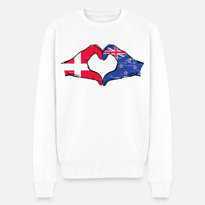 Dänemark Neuseeland Flagge Hände Herzform used - Männer Premium Bio Pullover - Weiß