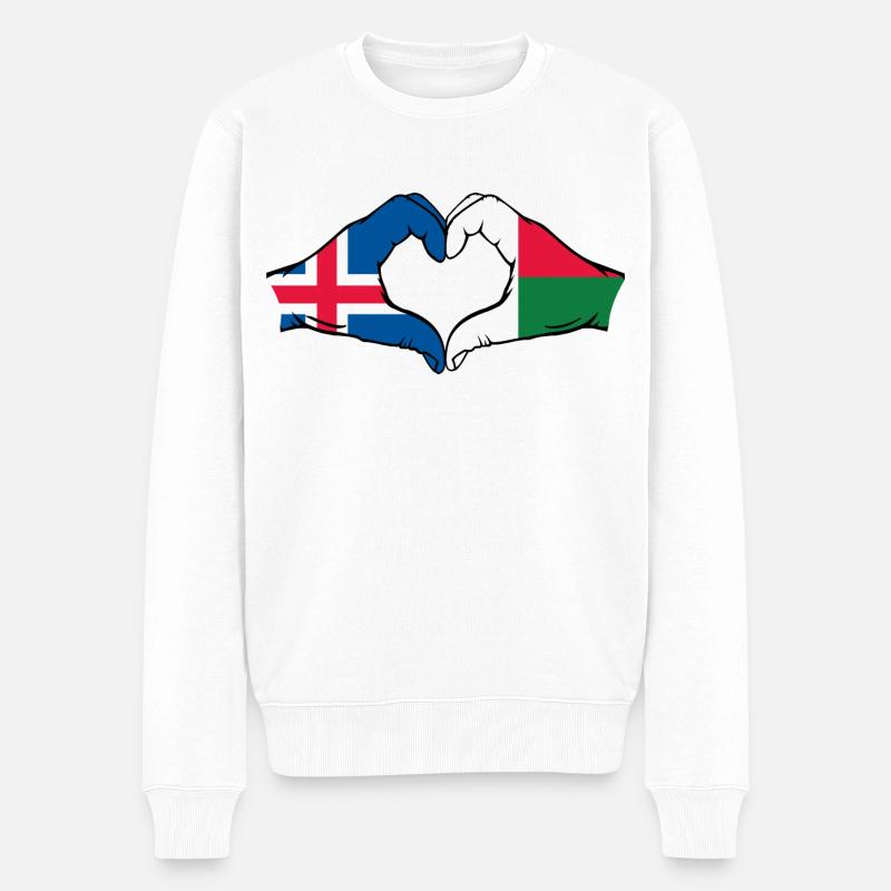 Island Madagaskar Flagge Hände Herzform - Männer Premium Bio Pullover - Weiß