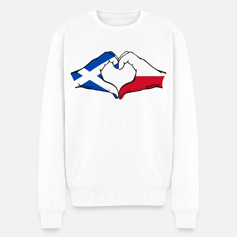 Schottland Polen Hände Herzform - Männer Premium Bio Pullover - Weiß