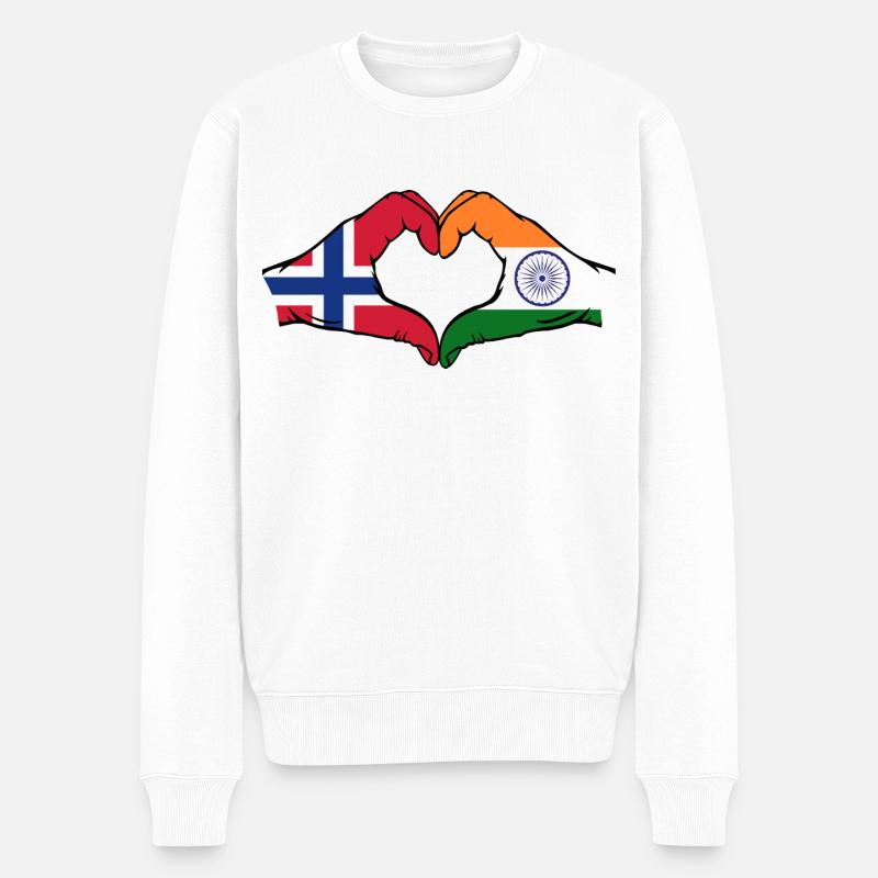 Norwegen Indien Hände Herzform - Männer Premium Bio Pullover - Weiß