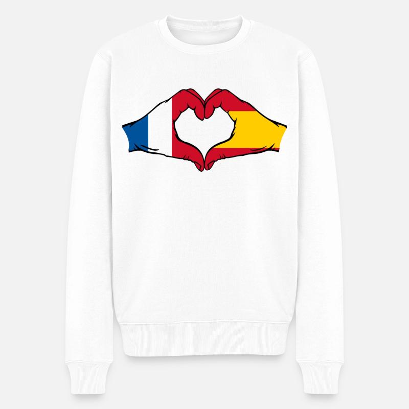 France Espagne mains en forme de cœur - Pull Premium bio Homme - blanc