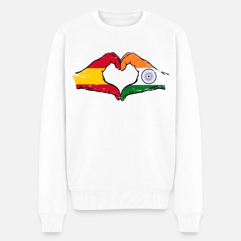 Spanien Indien Hände Herzform used - Männer Premium Bio Pullover - Weiß