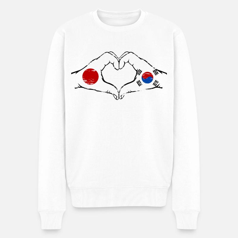 Japan Südkorea Hände Herzform used - Männer Premium Bio Pullover - Weiß
