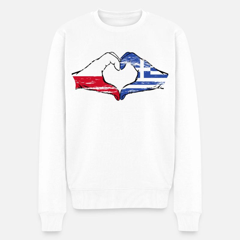 Polen Griechenland Flagge Herzform used - Männer Premium Bio Pullover - Weiß