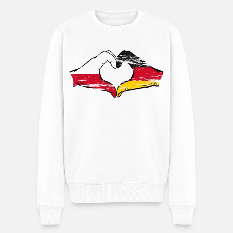 Polen Deutschalnd Flagge Herzform used - Männer Premium Bio Pullover - Weiß
