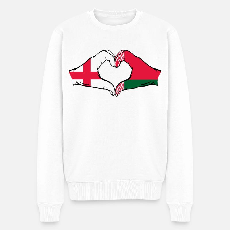 Angleterre Biélorussie drapeau mains forme coeur - Pull Premium bio Homme - blanc
